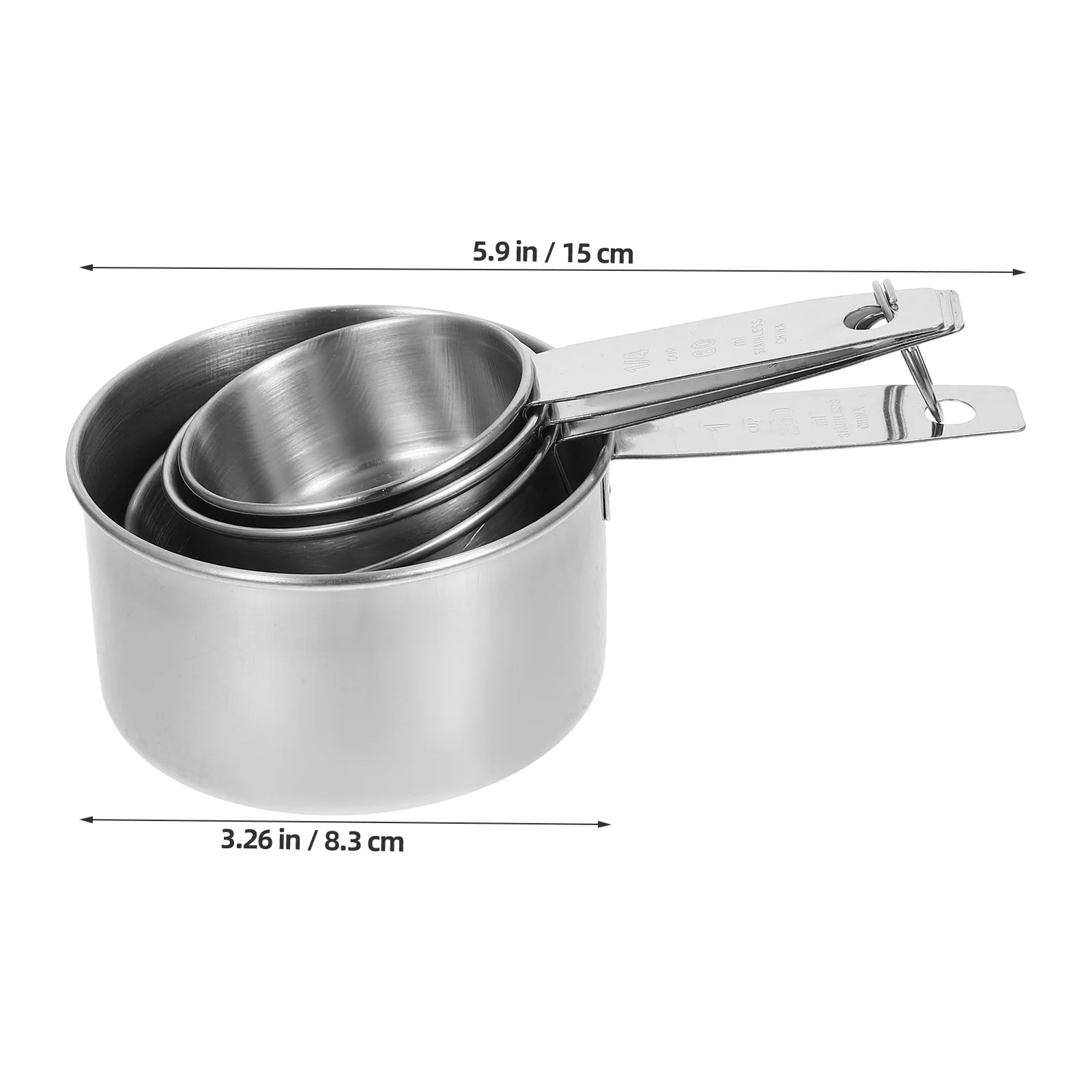 

Набор мерных чашек 60 мл, 80 мл, 125 мл, 250 мл, нержавеющая сталь, пищевой класс 304, гравированная маркировка, не выцветает, гнездых