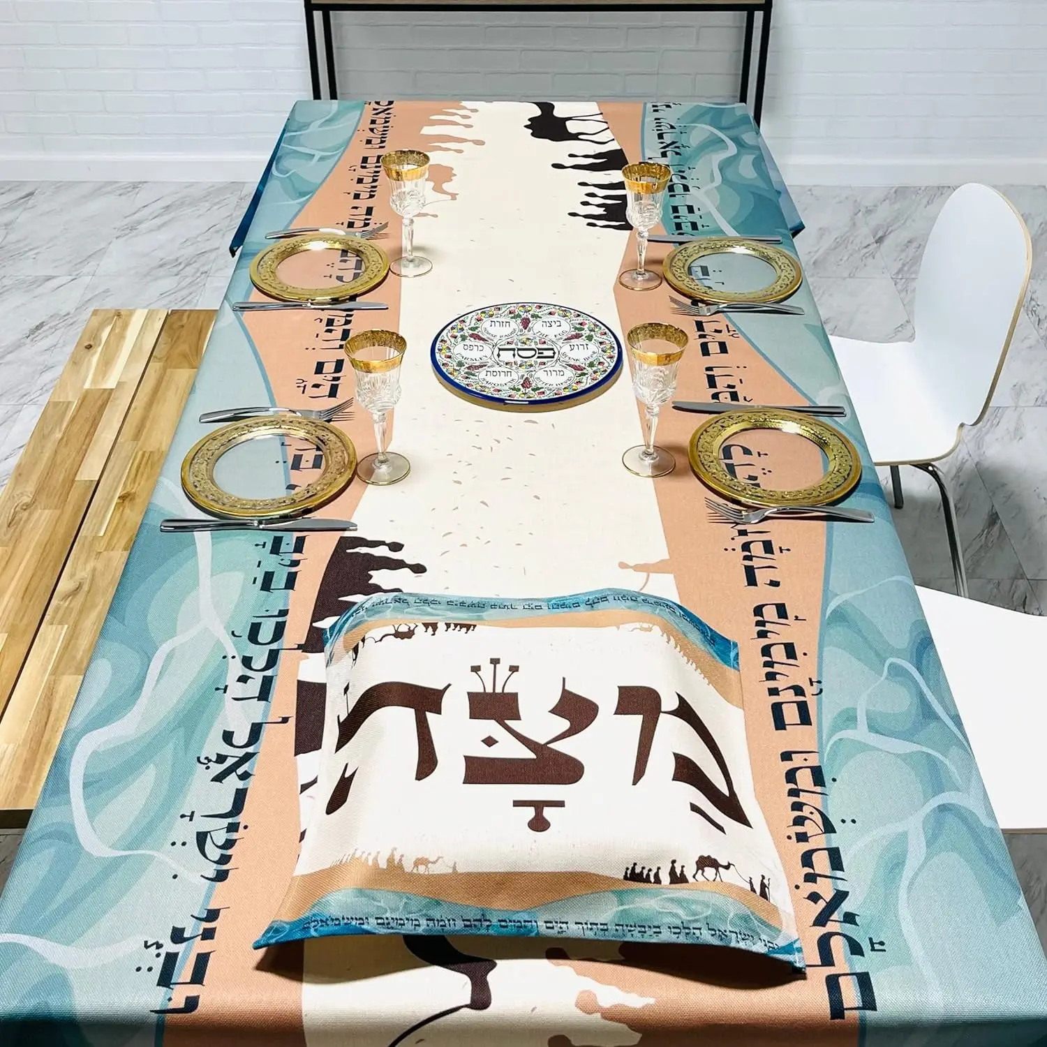 Passover Waterproof Tablecloth Pesach Seder Jewish Festival Decorations Reusable Hebrew Rectangle Tablecloth Passover Decoration