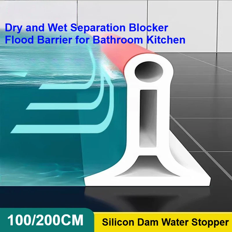 

DIY Shower Water Barrier Silicone Bendable Water Retaining Strip for Bathroom Door Threshold Washing Machine Shower Dam Barrier