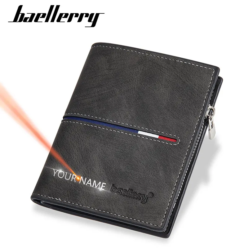 

Baellerry New Card Holder Men Short Wallets Free Name Engraving Coin Pocket Zipper Male Purses Photo Holder Brand Men's Wallet