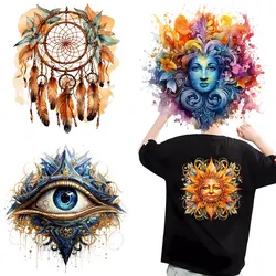 Washable Heat Transfer Patch for Clothes, Iron-On Transfers Sticker for T-Shirts, Cartoon, Moon, Sun, Dreamcatcher, DIY