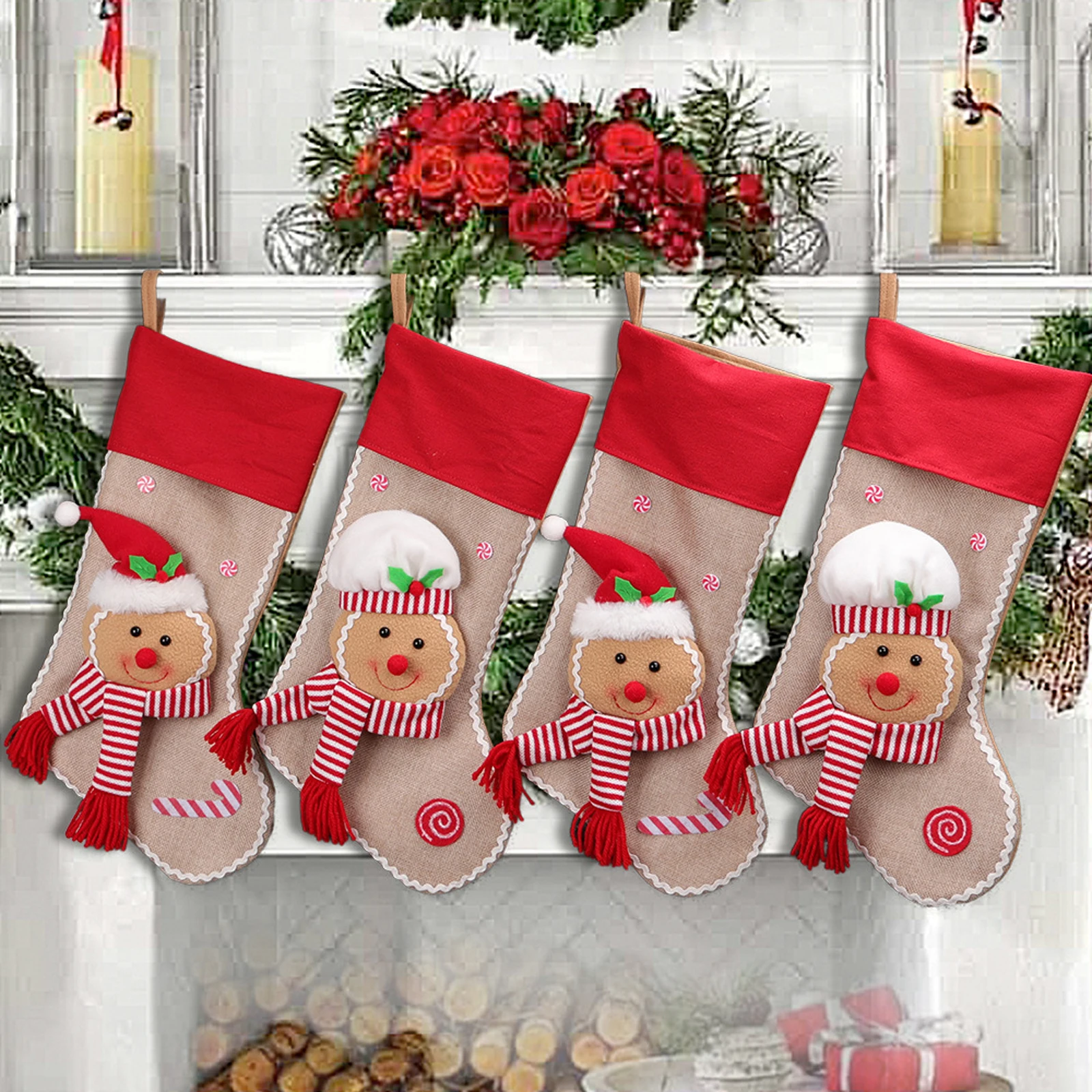 2026 신년 진저 하니스 스타킹 장식품 크리 에이 티브 크리스마스 교수형 양말 홈 오피스 파티 선물 홀더를위한 크리스마스 홀더