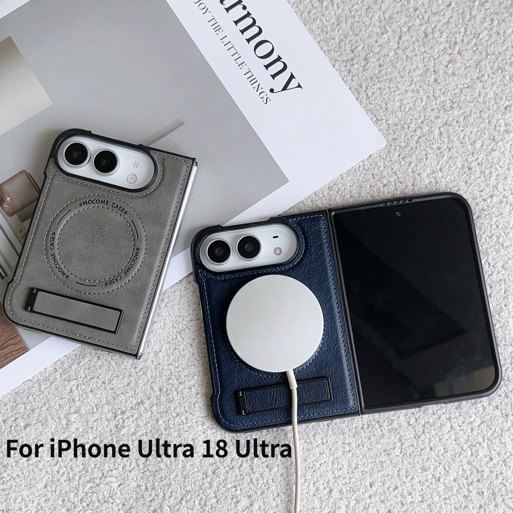 Luxury Business Magnetic Kickstand Leather Phone Case For iPhone Duo 18 Ultra Shockproof For Magsafe Skin Feel Slim Cover