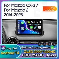Android 14 Carplay Auto Radio del coche para Mazda CX-3 CX3 Mazda 2 DK 2014 - 2017 2018 2019 2020 2021 reproductor Multimedia estéreo 4G DSP