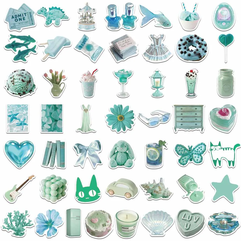 50pcs Ins Style Mint Mambo Soda Green Cool 3D Decals Cute Stickers DIY Aesthetic Phone Cup Notebook Laptop Fridge Wall Sticker﻿