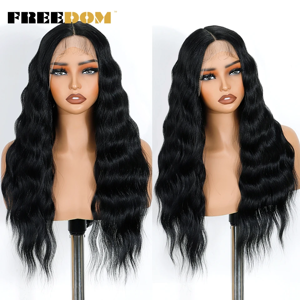 FREEDOM Synthetische Lace-Front-Perücken für schwarze Frauen, 26 Zoll lange, tief gewellte Lace-Perücke, Ombré-Braun-Blond-Perücke, Cosplay-Perücken – Detail 6