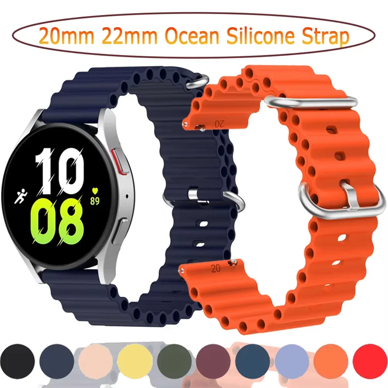 Correa oceánica para Samsung Galaxy Watch 7/5/64 classic/5-Pro/active 2/Gear S3, pulsera de silicona Huawei GT 4-3, correa de reloj de 22mm y 20MM