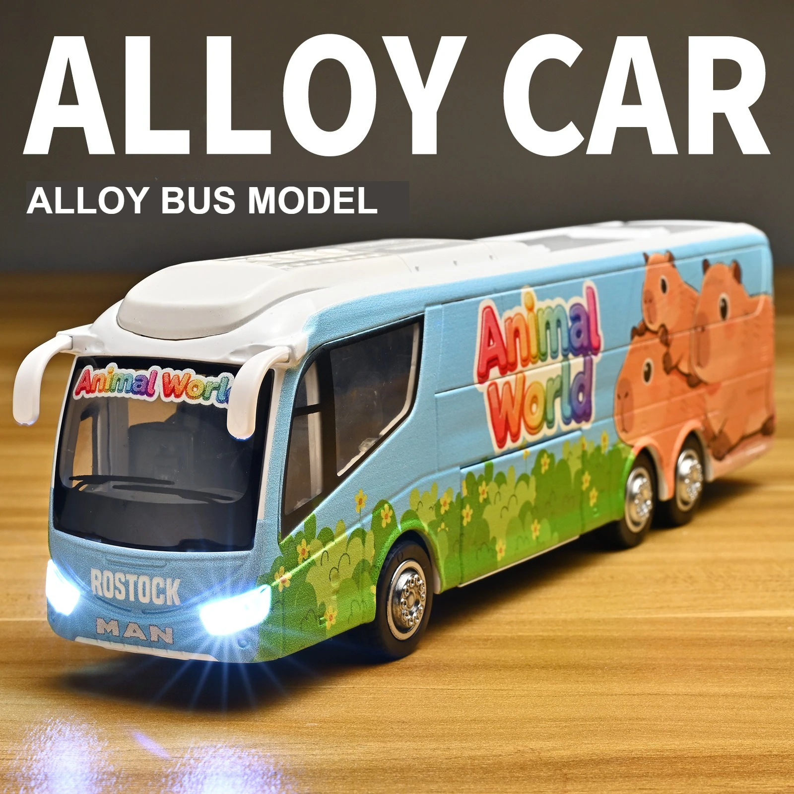 

1:55 Animal Bus Alloy Car Model Pull Back Sound and Light Cartoon Cute Child Toy Gift Diecast Alloy Car Model Collectible