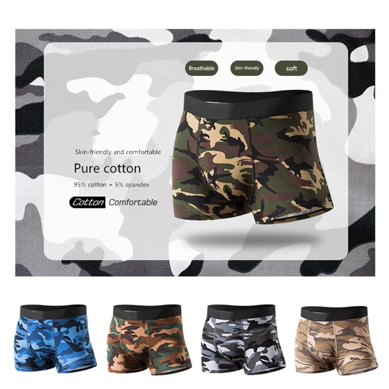 Men's boxers Camouflage Military panties man Cotton mens boxer shorts Underwear male Army Green Bulge Underpants For Men Gift