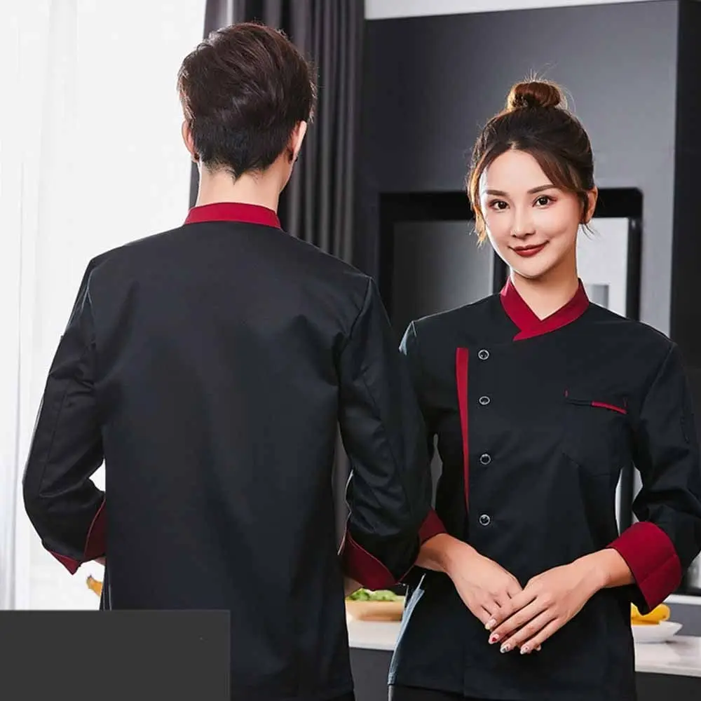 

Long Sleeve Chef Uniform Western Style Breathable Chef Jacket Thickened Black/White/Red Kitchen Work Clothes Food Service
