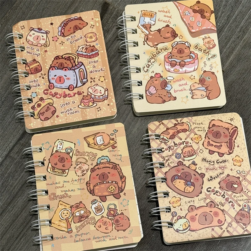 1PC Cartoon Capybara A7 Coil Notebook Mini Pocket Stationery Notebook Journal Message Book Office Supplies Back To School Gift