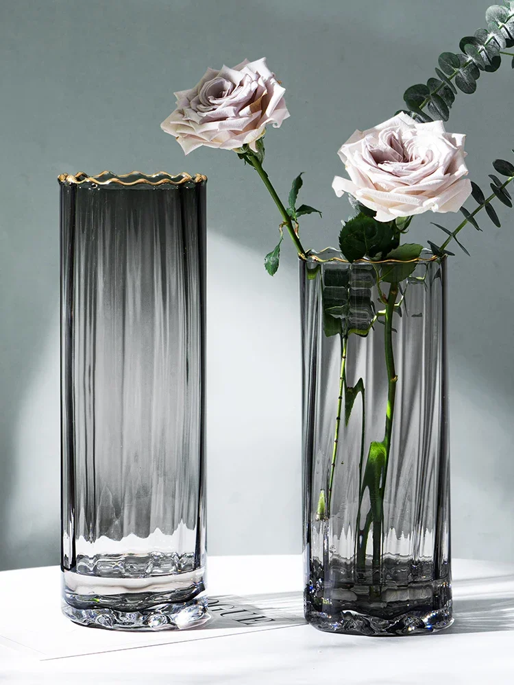 Straight-through Glass Vase Hydroponic Desktop Decoration Table Peony Pot Crafts