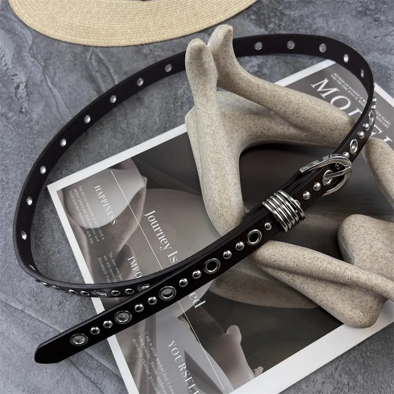 

Женский модный узкий пояс-корсет из искусственной кожи с заклепками в стиле панк, декоративный пояс для платья J1725