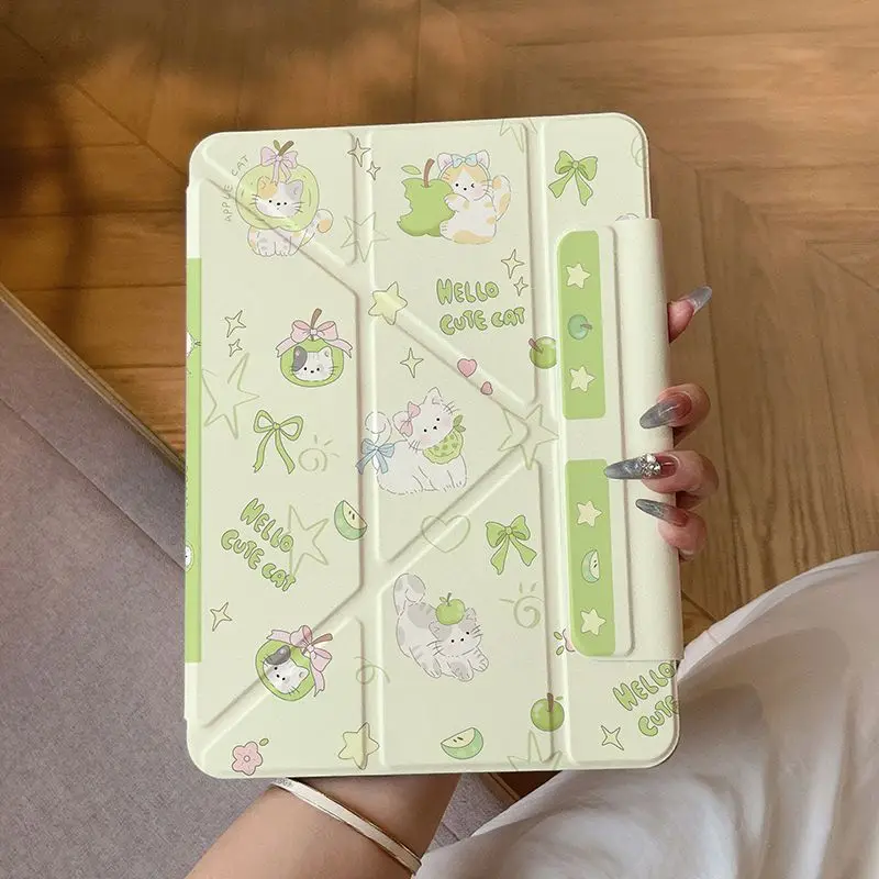 Kawaii Cat IPad Case for 10th 10.9 11th A16 11in 2025 Air7 Air6 13in Y-Fold Acrylic Cover Ipad Pro 18 20 21 12.9in Tablet Case