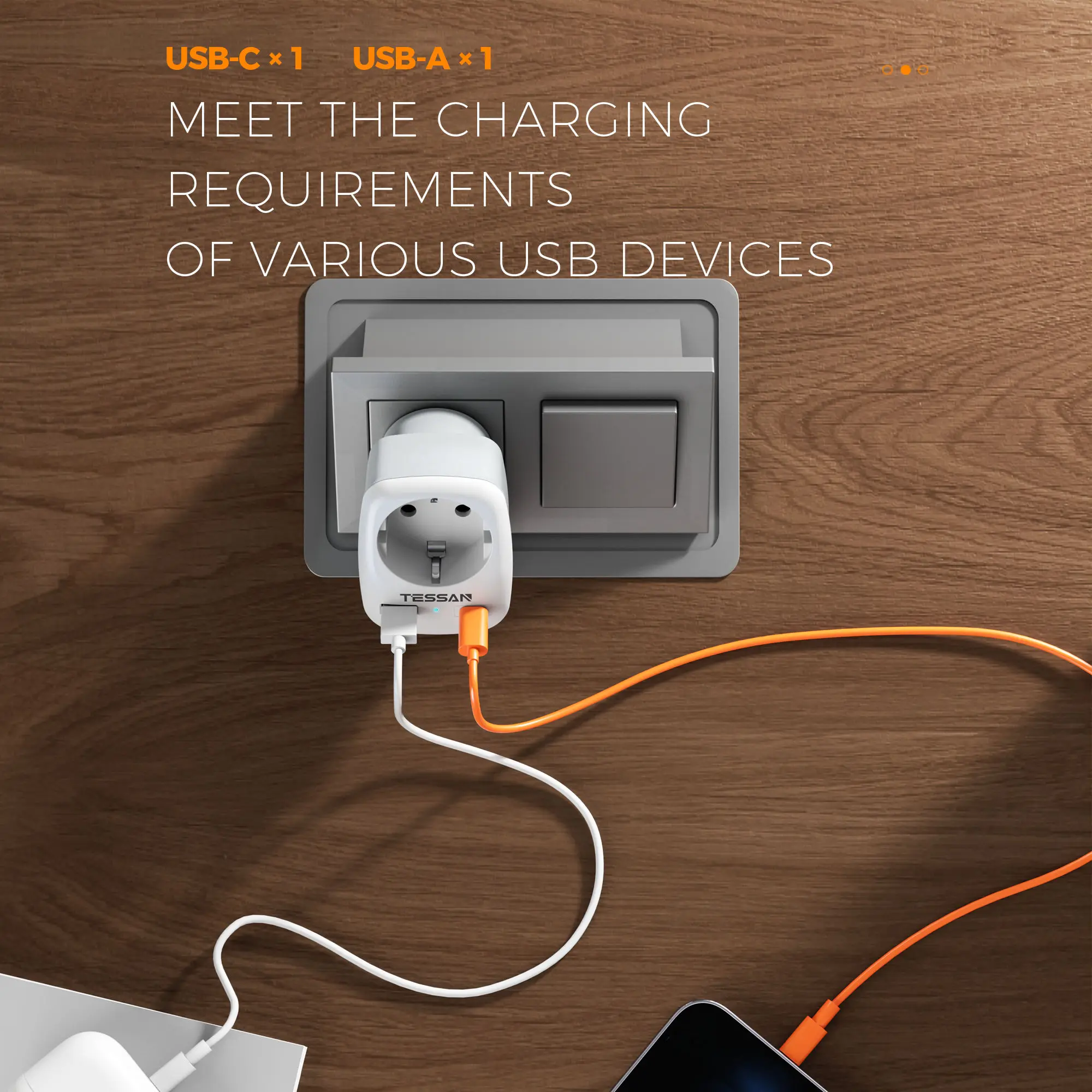 TESSAN Travel Adapter USA Adapter America Europe Plug with 2 USB 2.4A Socket Adapter Travel Plug Power Adapter for Canada Mexico