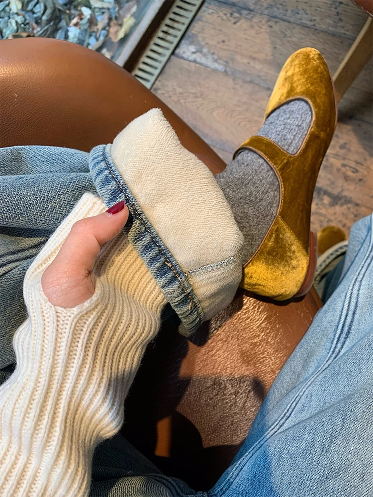 Jeans in denim foderati a vita alta da donna Pantaloni invernali a gamba larga Thi Design Sensation Pantaloni casual Faionable di piccole dimensioni