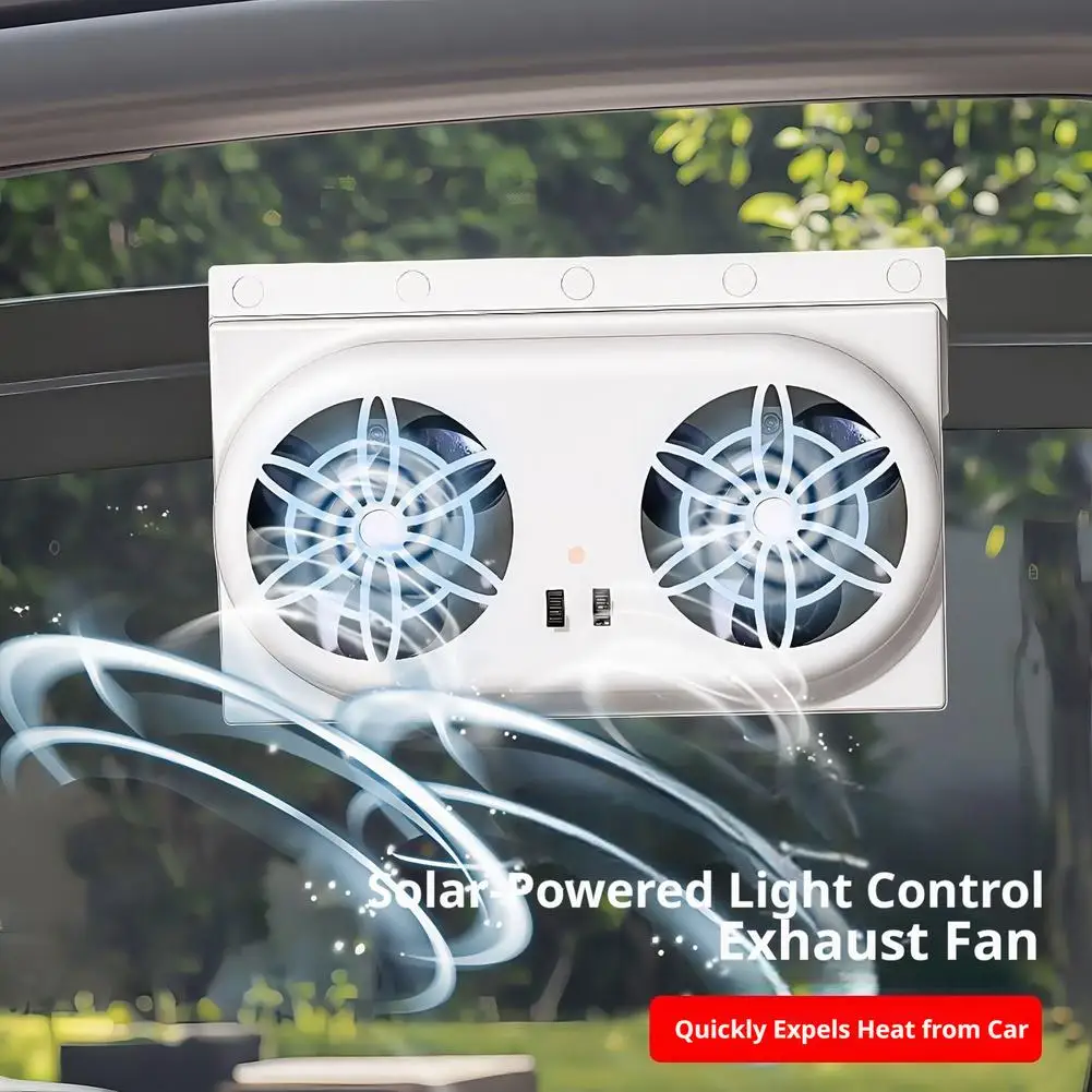 Dual Fan Solar Car Cooler Vent Fan Light Sensing Auto Exhaust Heat Remove Fan USB Rechargeable Car Window Cooling Fan view 4