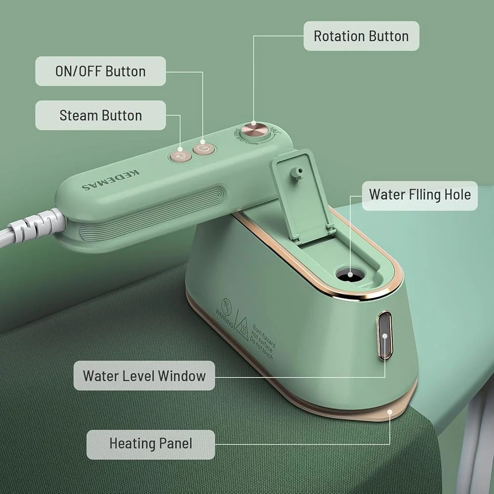 Mini plancha de vapor portátil para viaje, planchado con taza, 1100W, seco al vapor, doble función, diseño ergonómico plegable, plancha con cable