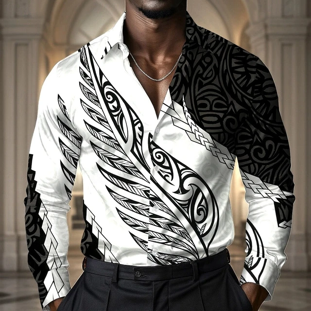

Fashionable high-quality men's shirts, 3D printed feather pattern printed tops, street trendy men's clothing