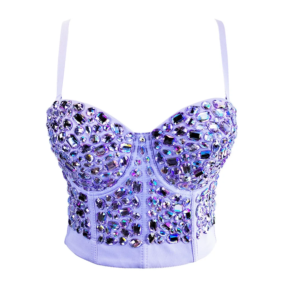 

Colorful Acrylic Crystal Bralette FishBone Corset Tube Top Women's Push-up Bras Nightclub Stage Party Lingerie Elastic Underwear