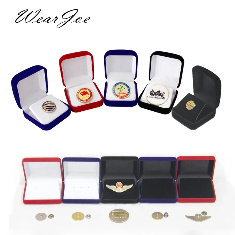 Fine Badge Medal Packaging Box Flocking Commemorative Coin Collection Organizer Jewelry Brooch Storage School Emblem Holder Case