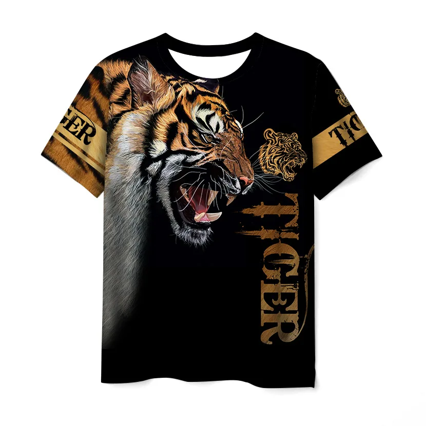 Men's Summer Trend Tiger King 3D Printing Oversized Breathable Top Street Personality Men's and Women's Loose O-Neck T-Shirt