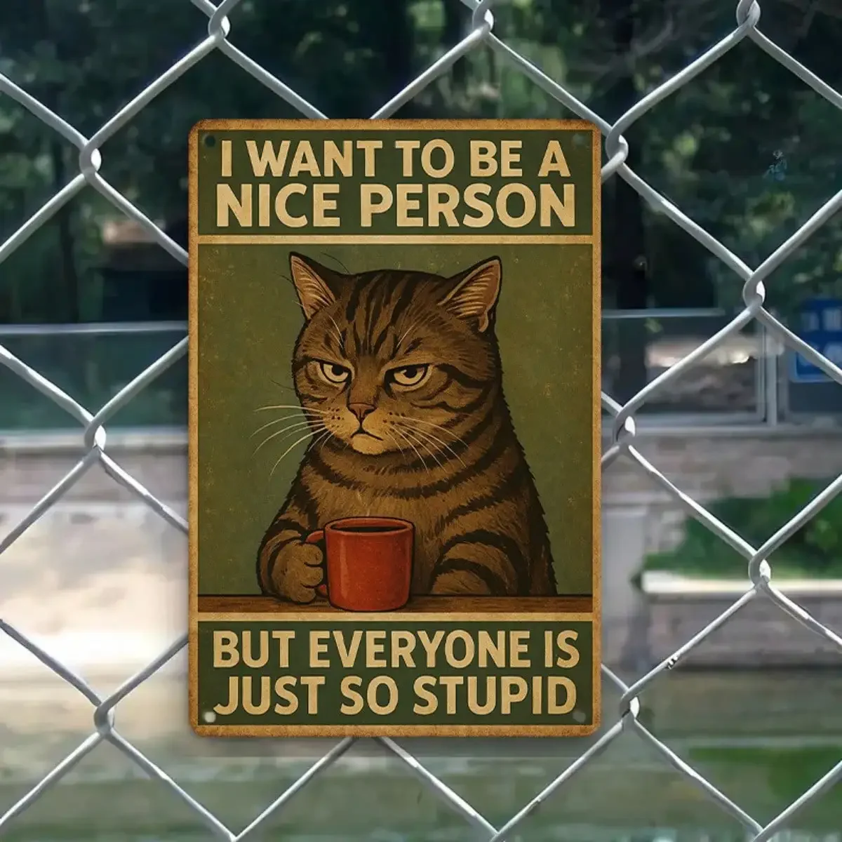 1PC Funny Cat Tin Sign, I Want To Be A Nice Person, But Everyone Is Just So Stupid, Humorous Quote， 8x12 Inches / 20x30 Cm image 6