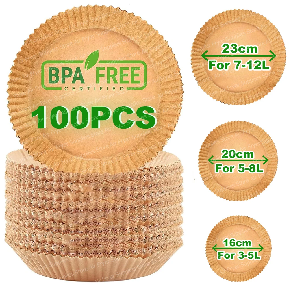 Revestimientos de papel desechables para freidora de aire, papel redondo a prueba de grasa, papel pergamino antiadherente para freidora Cosori Philips Cecotec de 3-12 L