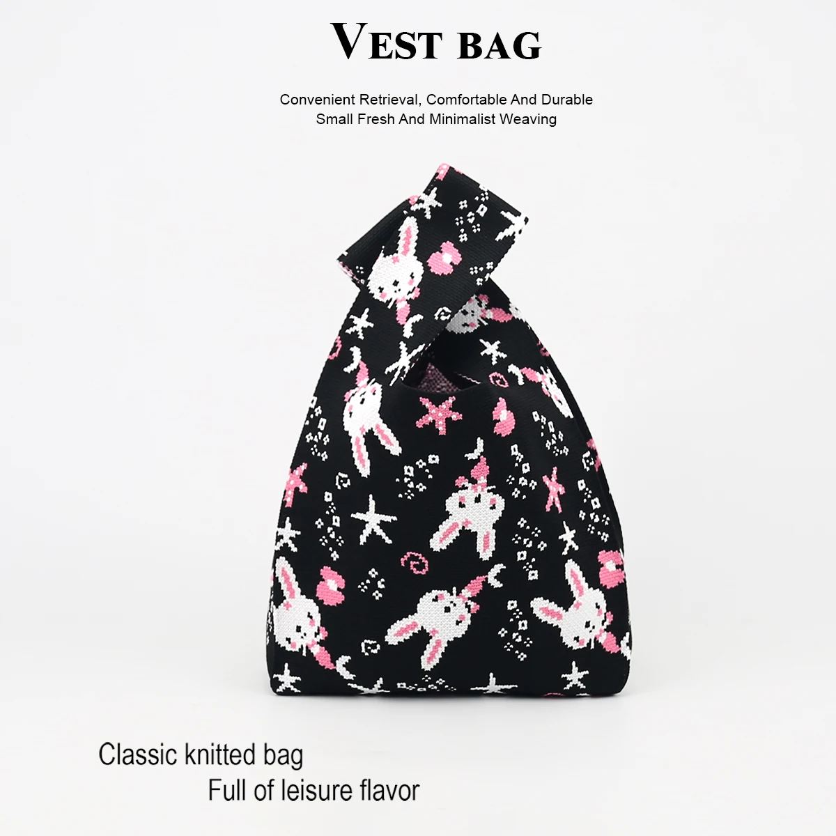 Cute Animal-Patterned Knitted Handbag, Suitable for Women to Carry Mobile Phones, Lipsticks, Cosmetics, and Keys, Durable, Reusable, Eco-Friendly, Suitable for All Seasons