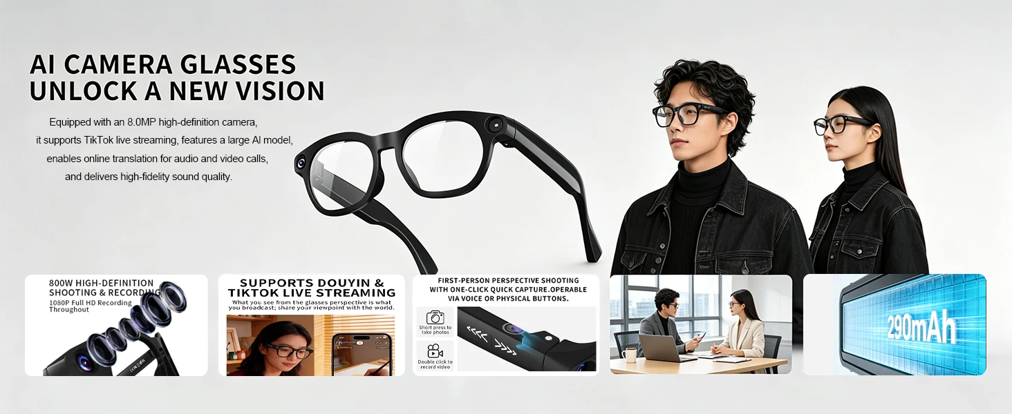 NEW CY03 Smart Glasses 800W HD Camera Intelligent AI Large Model Audio&Video Online Audio Call Translation Smart Touch Glasses