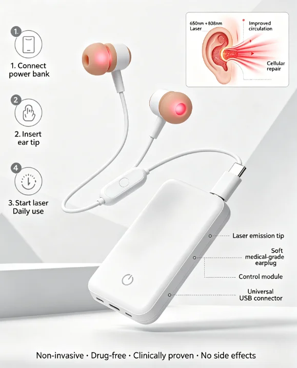 Tinnitus Relief Laser Treatment Device, Safe Ear Diseases Physiotherapy Instrument for Ringing Ears, Anti Snoring Sleep Aid Nig
