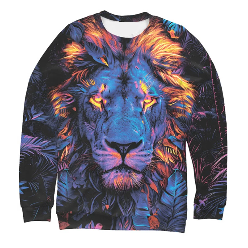 Fashion Retro Lion Sweatshirt For Men Cool Design Graphic Pullover Coat Strong Bear Animal Streetwear Harajuku Trend Hoodie 2025