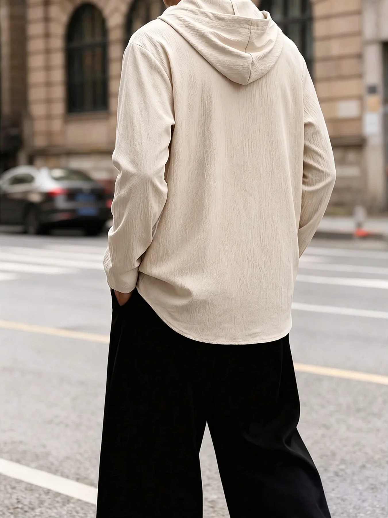 Men's Casual Daily Hooded Button Down Shirt Spring Fall Long Sleeve Lightweight Textured Wrinkled Commute Top