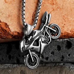 Racing Motorcycle Rider Men Necklaces Stainless Steel Pendant Chain Punk Vintage Biker Women Jewelry Accessories Gifts Wholesale