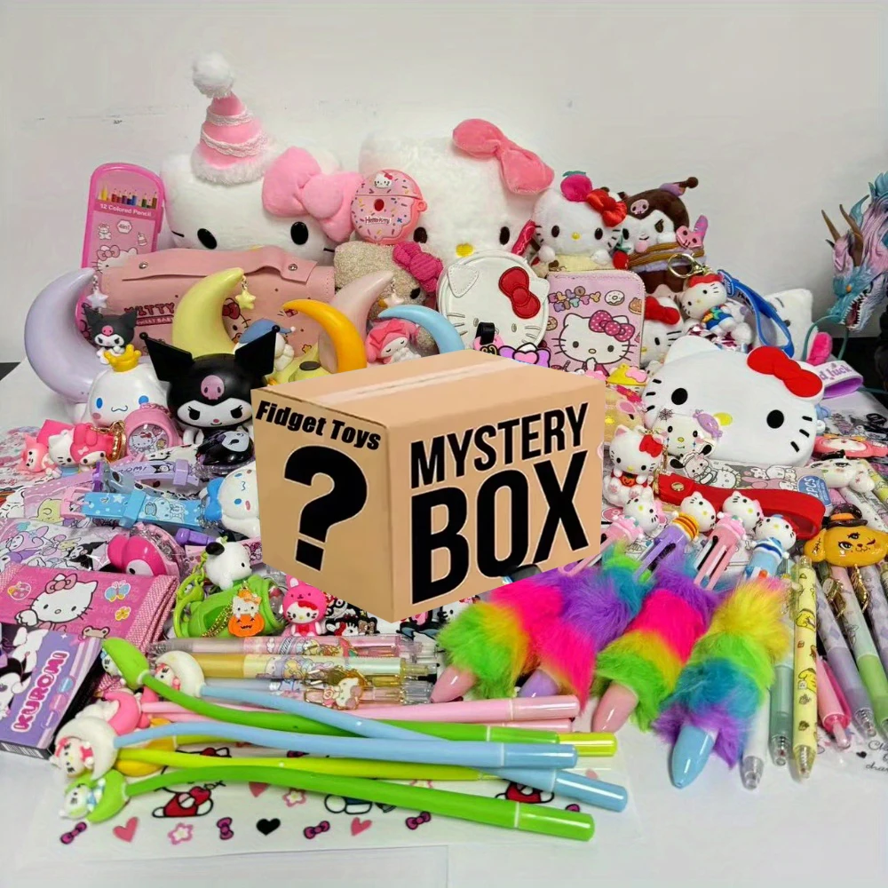 

Случайный набор загадочных игрушек-антистресс Sanrio: Hello Kitty, Kuromi, 300 различных стилей кукол, украшений, канцелярских товаров и прочего.