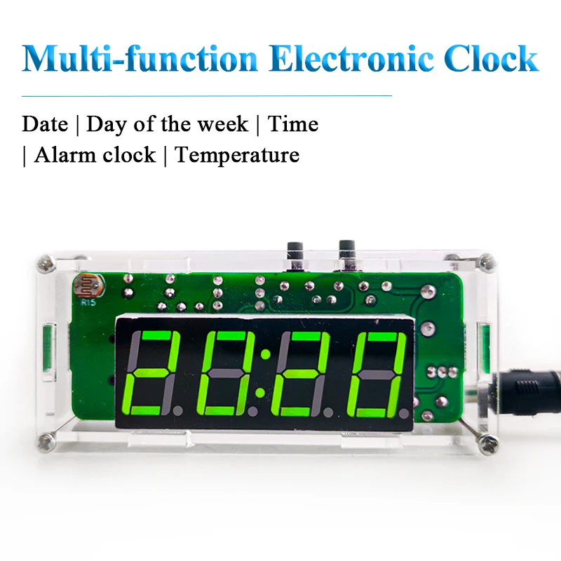 Multi-function Digital Clock Kit Microcontroller Electronic Clock Temperature Date Display DIY Welding Loose Parts