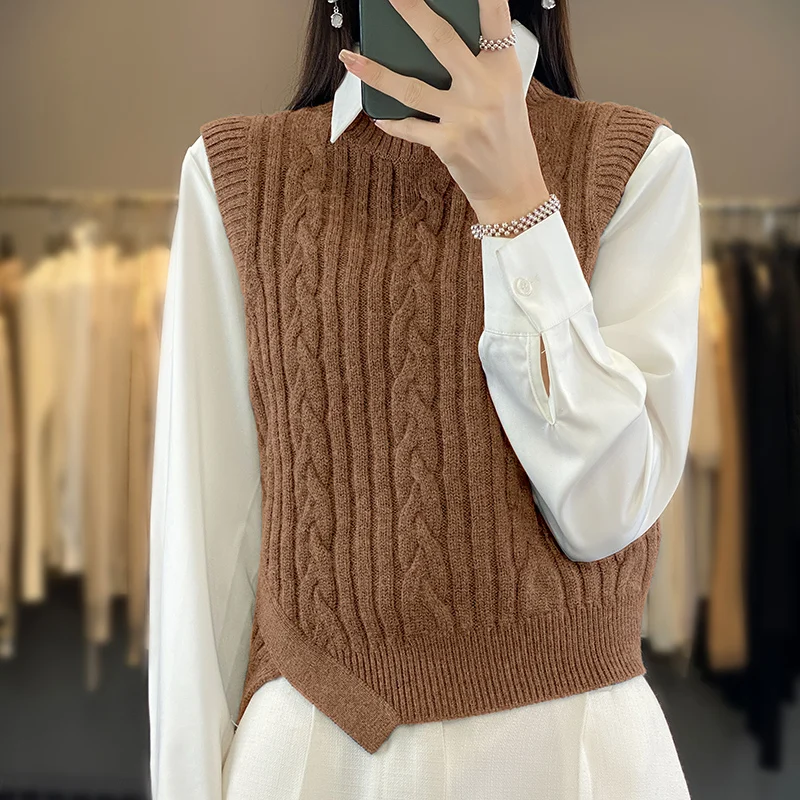 2024 women\'s cashmere vest pullover sweater women\'s sweater vest vest sleeveless cashmere sweater O-neck sweater top vest