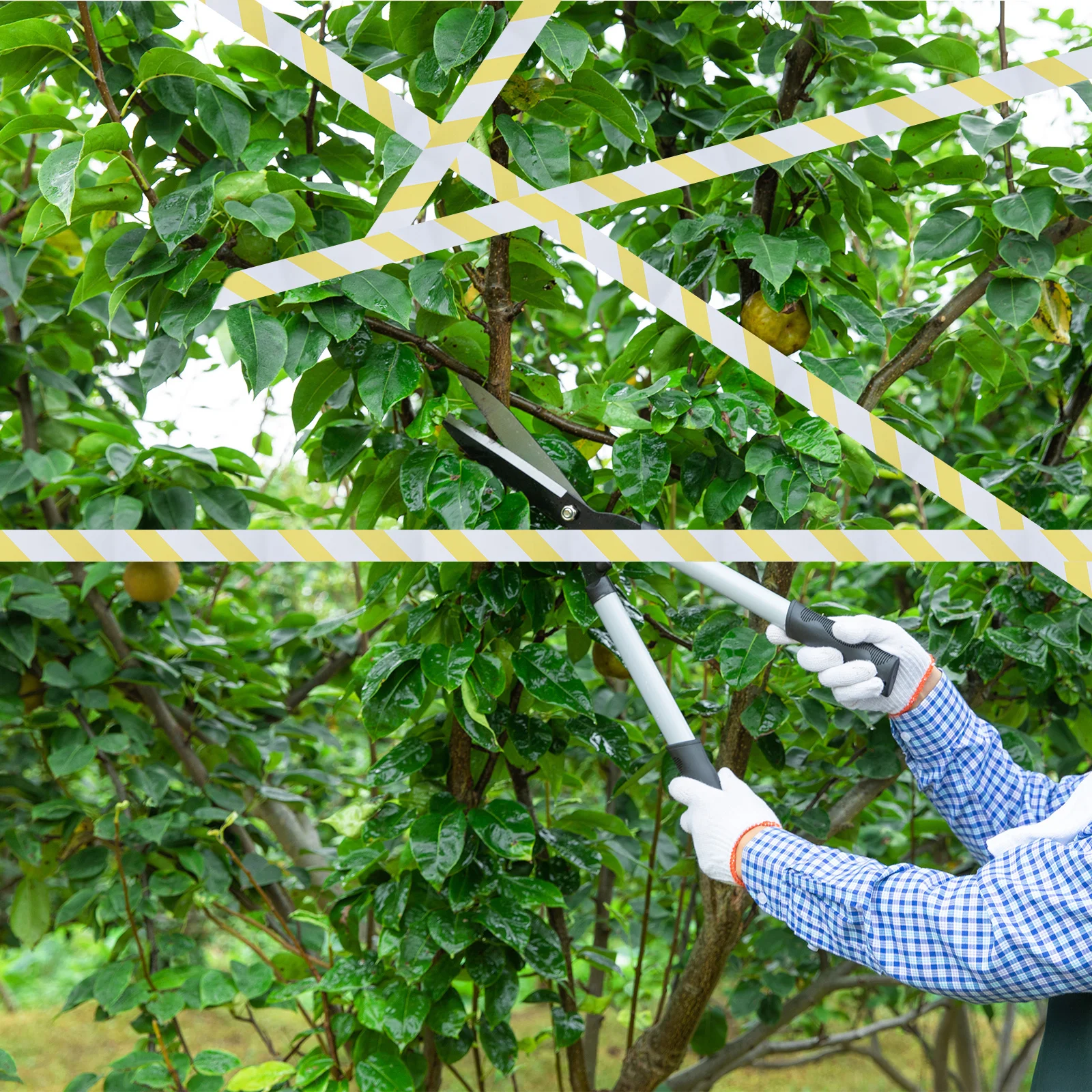 10 لفات شريط تحذيري أصفر أبيض 2.4 سنتيمتر × 50 متر مقاوم للماء الحذر المتراس حاجز السلامة البناء الإطارات