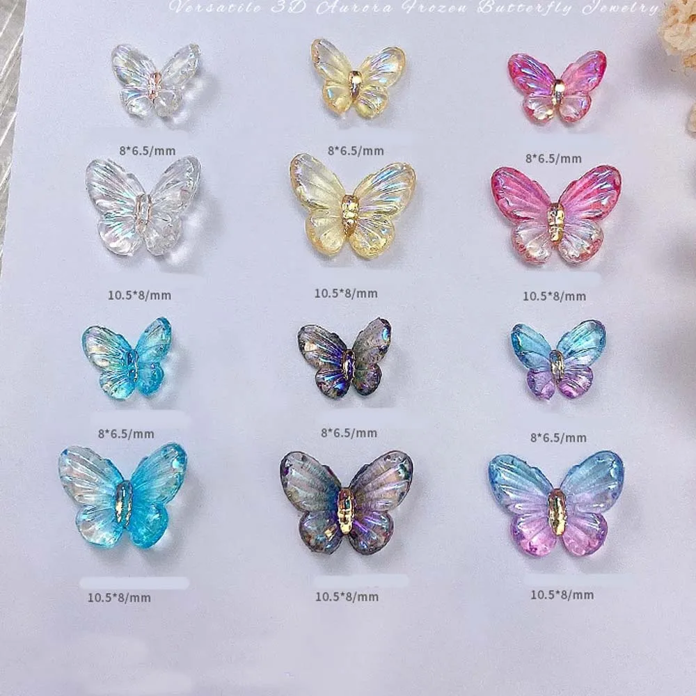 30Pcs New Aurora Multicolor Butterfly Nail Art Charm 3D Resin Gradient Crystal Nail Rhinestone For Pressing Ornament On Gel Nail