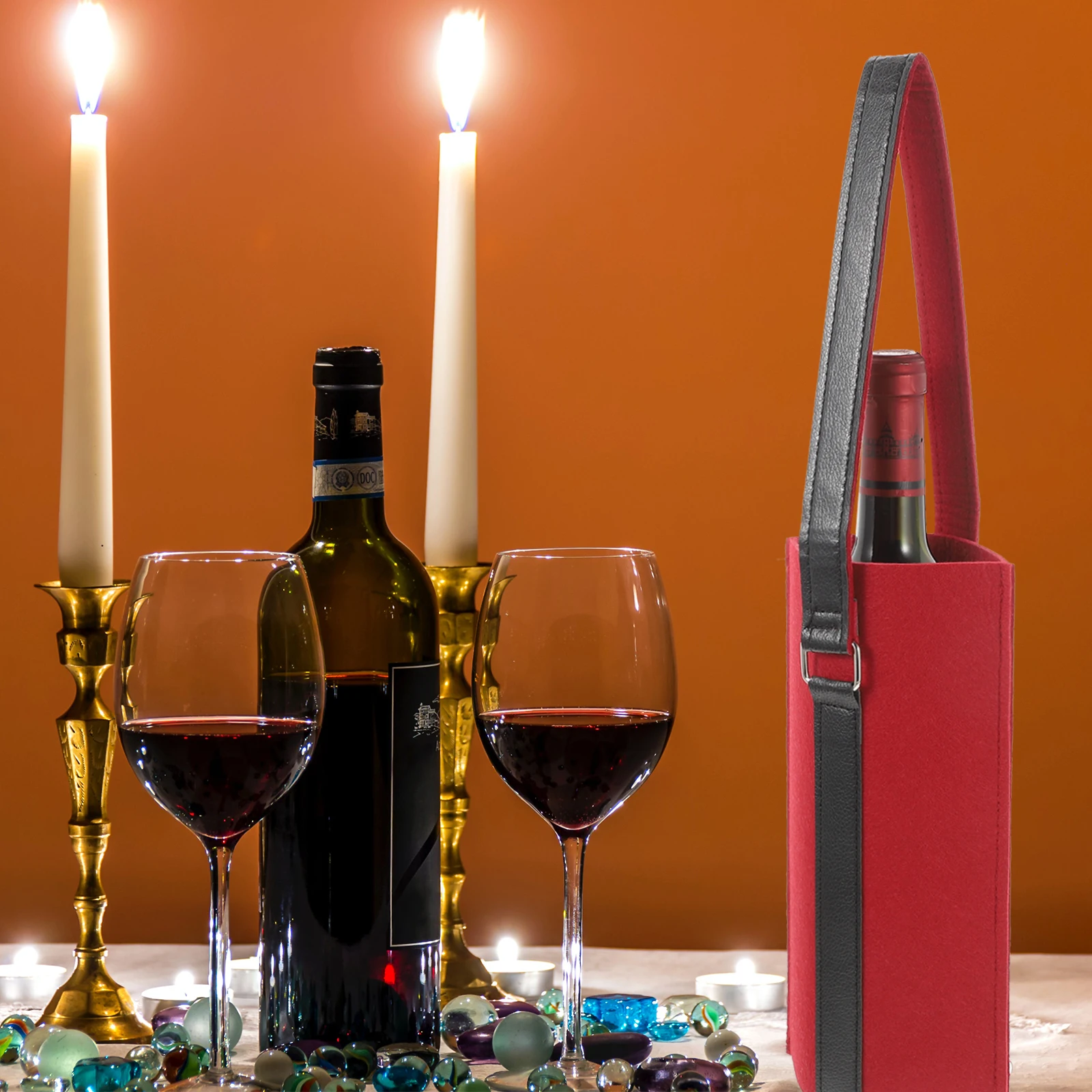 

Portable Bottle Tote Felt Red Wine Carrier Gift For Holiday Picnic Beach Christmas Bottle Carrier Grocery Tote Bag Wine
