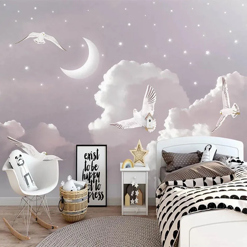 Custom 3D Wallpaper Nordic Style Starry Sky Moon Mural Children's Room Interior Background Home Decor Backdrop Papel De Parede