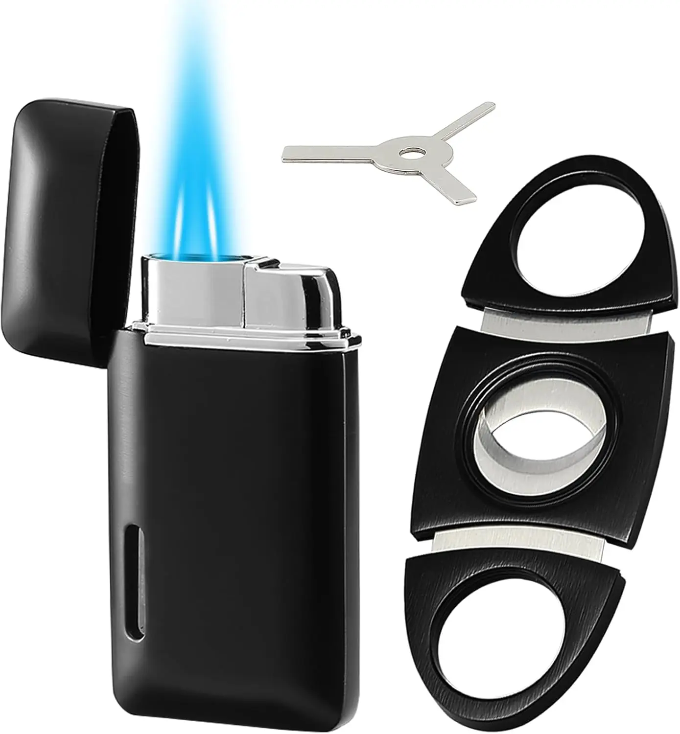 

Butane Torch Lighter Gift Set, Dual Jet Flame Windproof Refillable Lighter with Adjustment Tools, Black