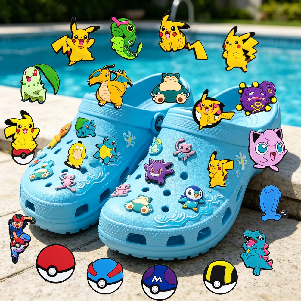27Pcs Potdemiel Cartoon Pikachu Series PVC Shoe Charms Accessories DIY Creativity Sandal Wristbands Decorations Party Gifts