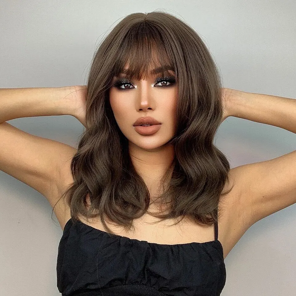 

Synthetic wig High quality Dark Brown Lace Wig 180% Density Wigs women's cosplay Short Body Wave Heat Resistant Wig