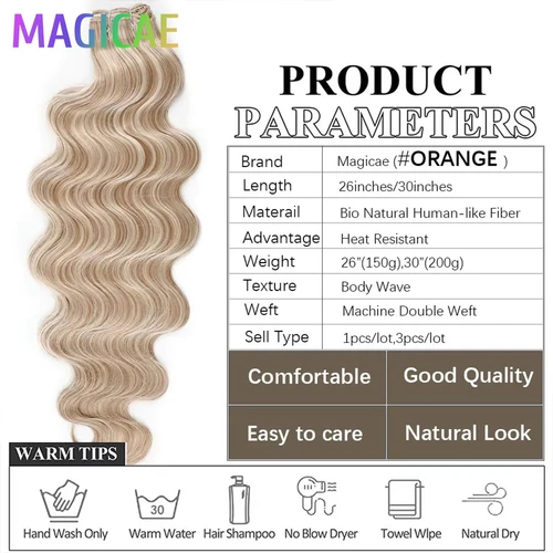 Imagen 2 del producto 30 pulgadas 200 gramos resaltado rubio 27/613 marrón ombré 6 #   Pelo sintético de alta temperatura de la extensión del paquete del pelo de la onda del cuerpo de Bio-Protain