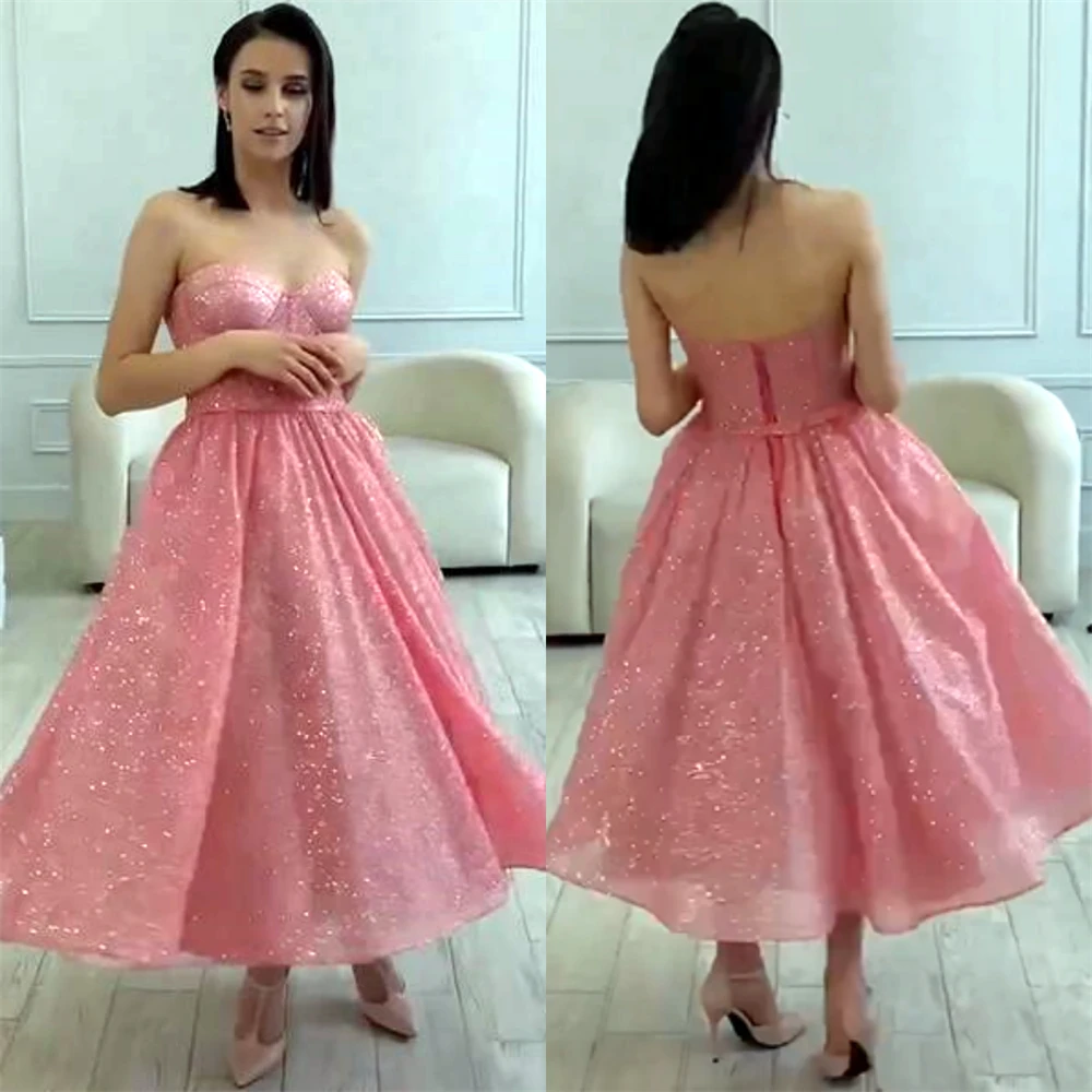 

Customized Prom Dresses Elegant Strapless Ball Gown Cocktail Sequin Draped Chiffon Occasion Evening vestido blanco فساتين سه