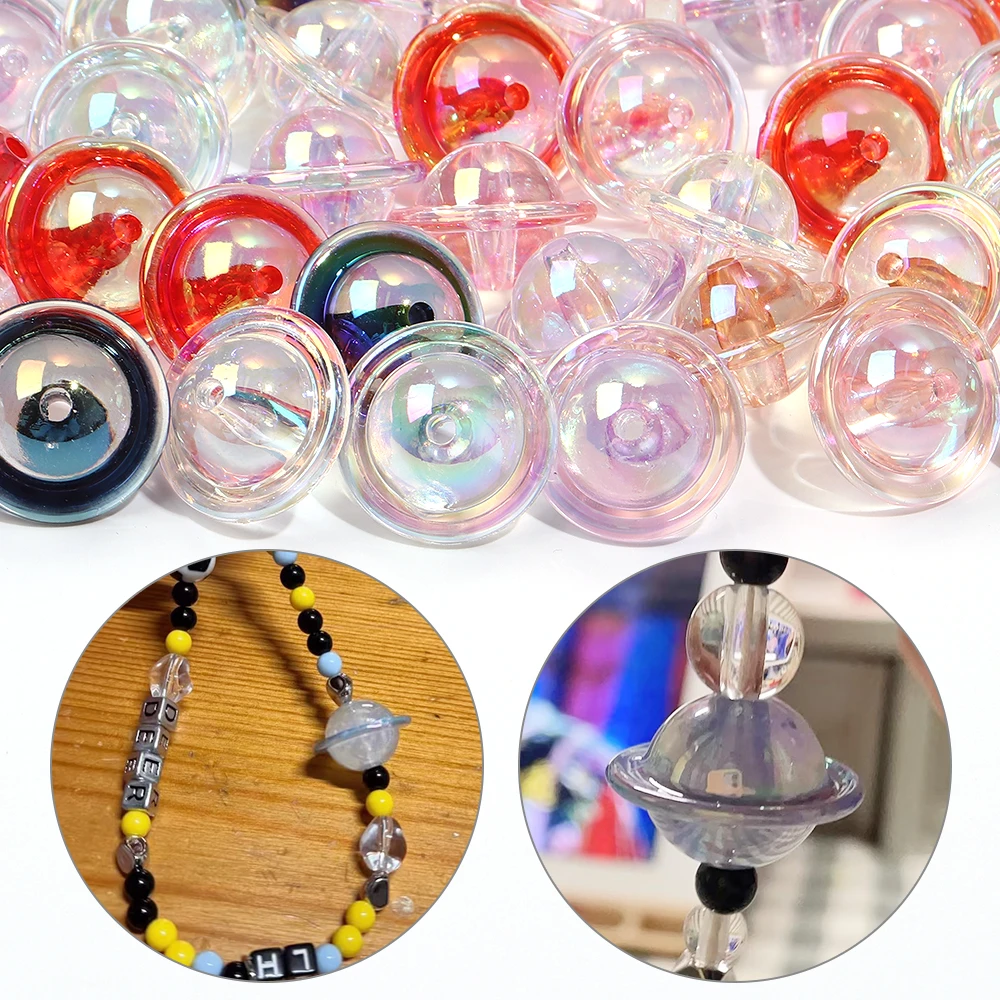 10 Stück/Lot UFO-förmige Perlen in AB-Farbe, lose Acryl-Abstandshalterperlen, Anhänger für DIY-Schlüsselanhänger, Handyketten, Schmuckherstellung, Zubehör – Detail 2