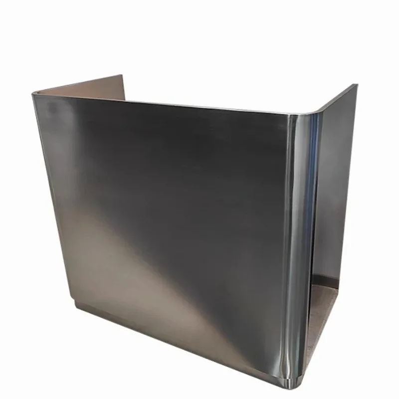 

Stainless steel checkout page Metal front desk Small catering shop Welcome desk