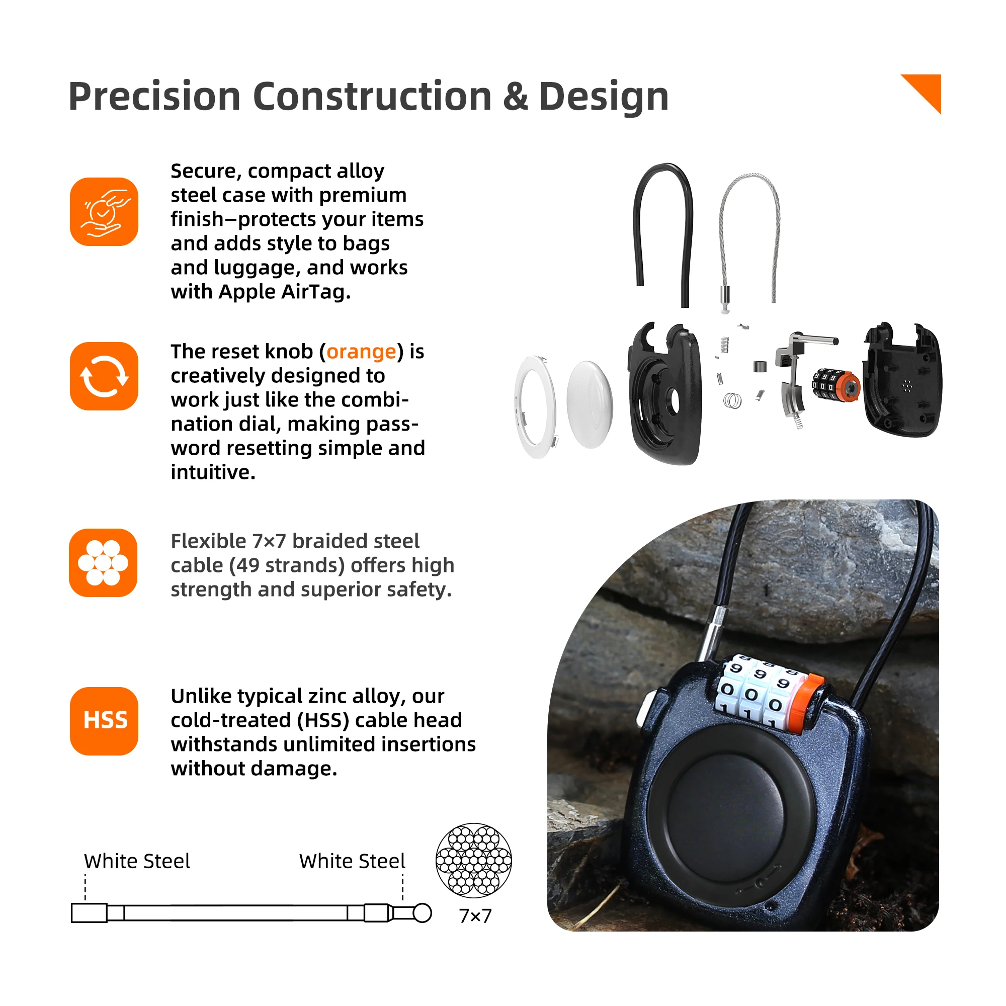 

(black)AirTag Lock for Luggage, Backpack, Suitcase, Travel Safe, Metal GPS Tracker Case, Anti-Theft Secure Cable，with positionin