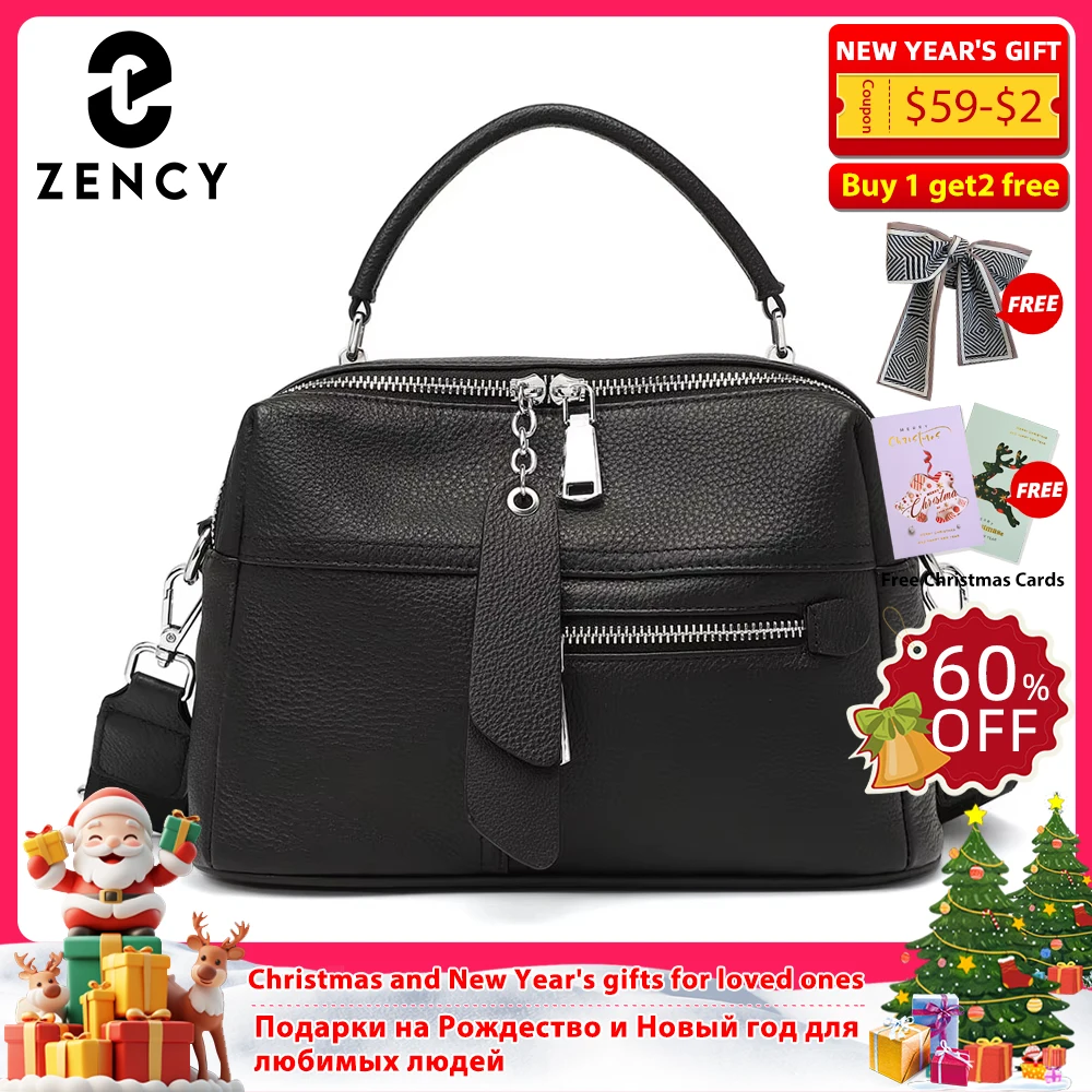 

Zency Genuine Leather Handbag Female High Quality Box Bag Classic Fashion Vintage Lady Shoulder Black Crossbody Tote Top-handle
